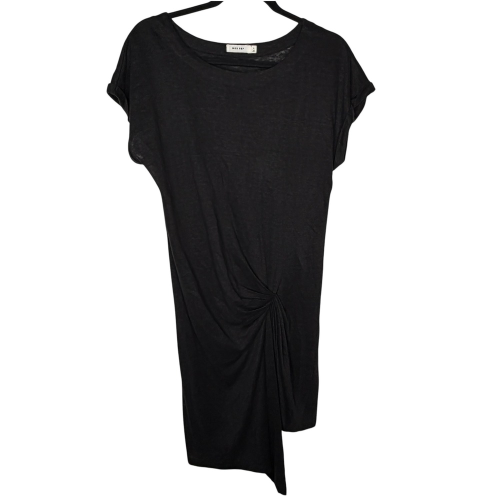 MOD REF Black Front Ruffle Asymmetrical T-Shirt Dress‎ Linen Small Luxury Basic